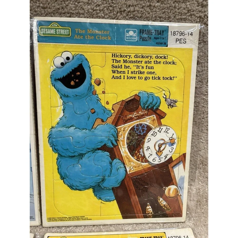 Vintage 1989 Sesame Street Frame Tray Inlaid Puzzle‎ Lot of 4 Nursery Rhymes